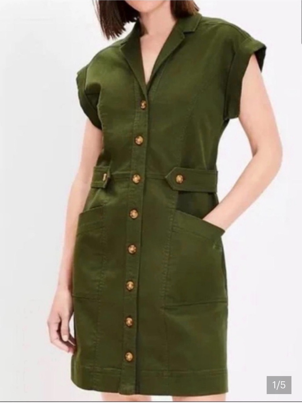LOFT Olive Green Button-Front Mini Dress